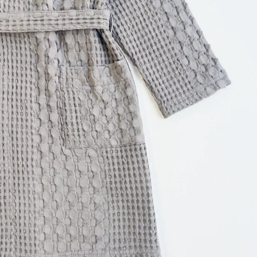 Organic Waffle Cotton Kids Bathrobe Grey